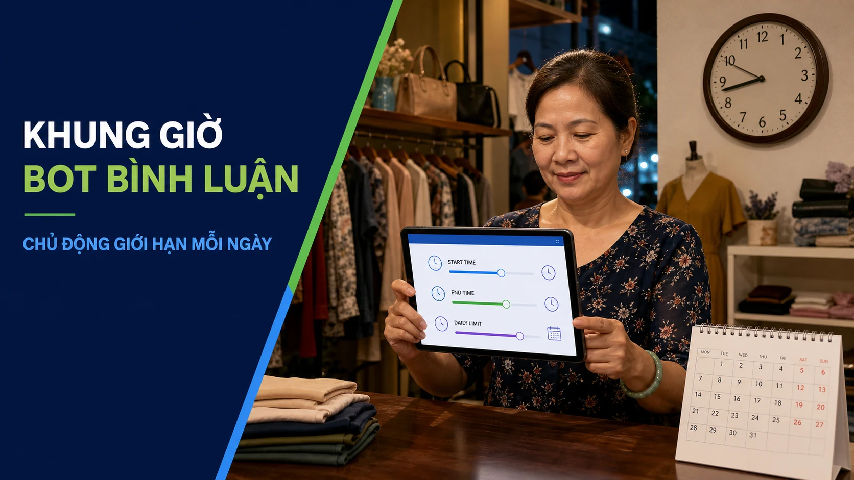 Chủ shop đặt giới hạn mỗi ngày và khung giờ cho Bot Bình Luận Facebook