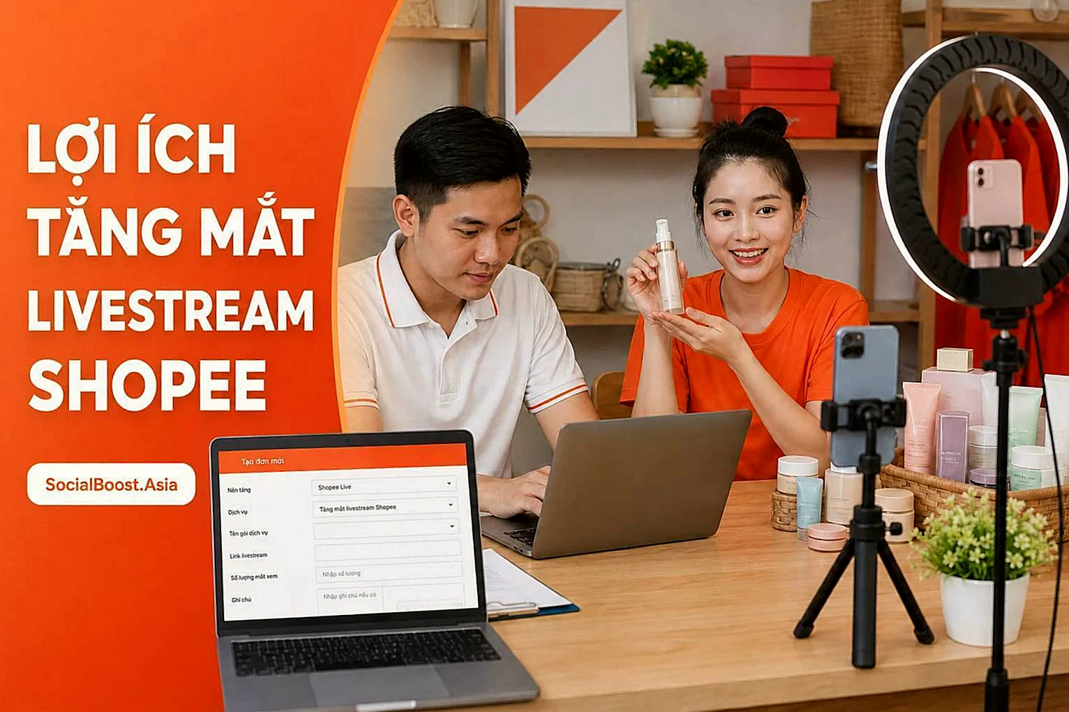 Người bán Việt Nam sử dụng lợi ích dịch vụ tăng mắt livestream Shopee