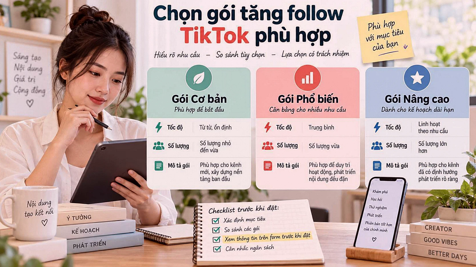 Chọn gói tăng follow TikTok phù hợp theo tốc độ, số lượng và mô tả gói