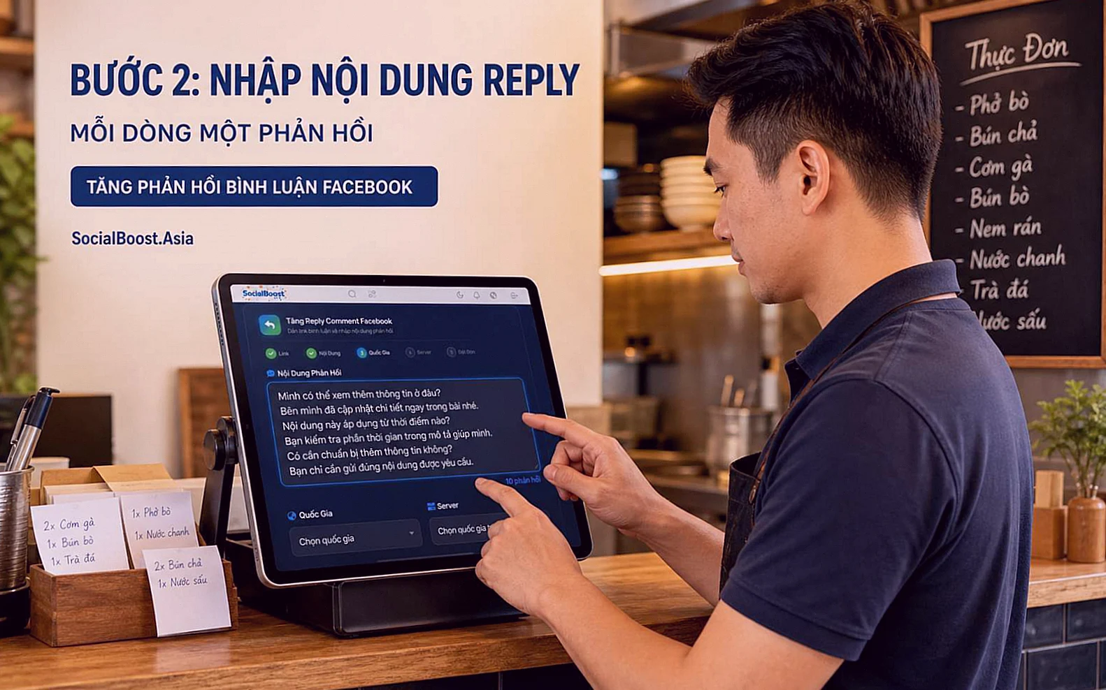 Nhập nội dung reply comment Facebook, mỗi dòng một phản hồi