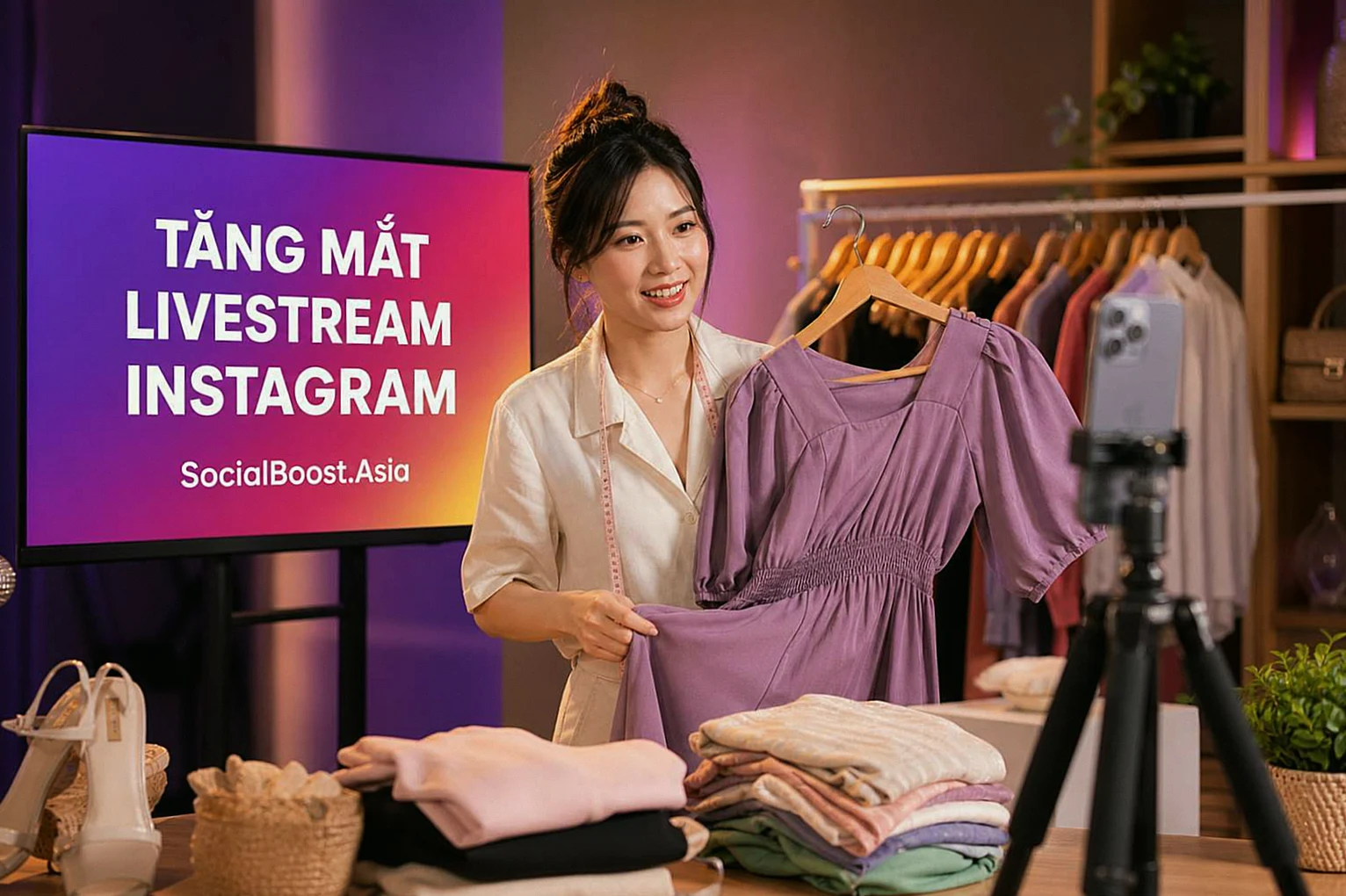 Người bán hàng sử dụng dịch vụ tăng mắt livestream Instagram tại Social Boost Asia