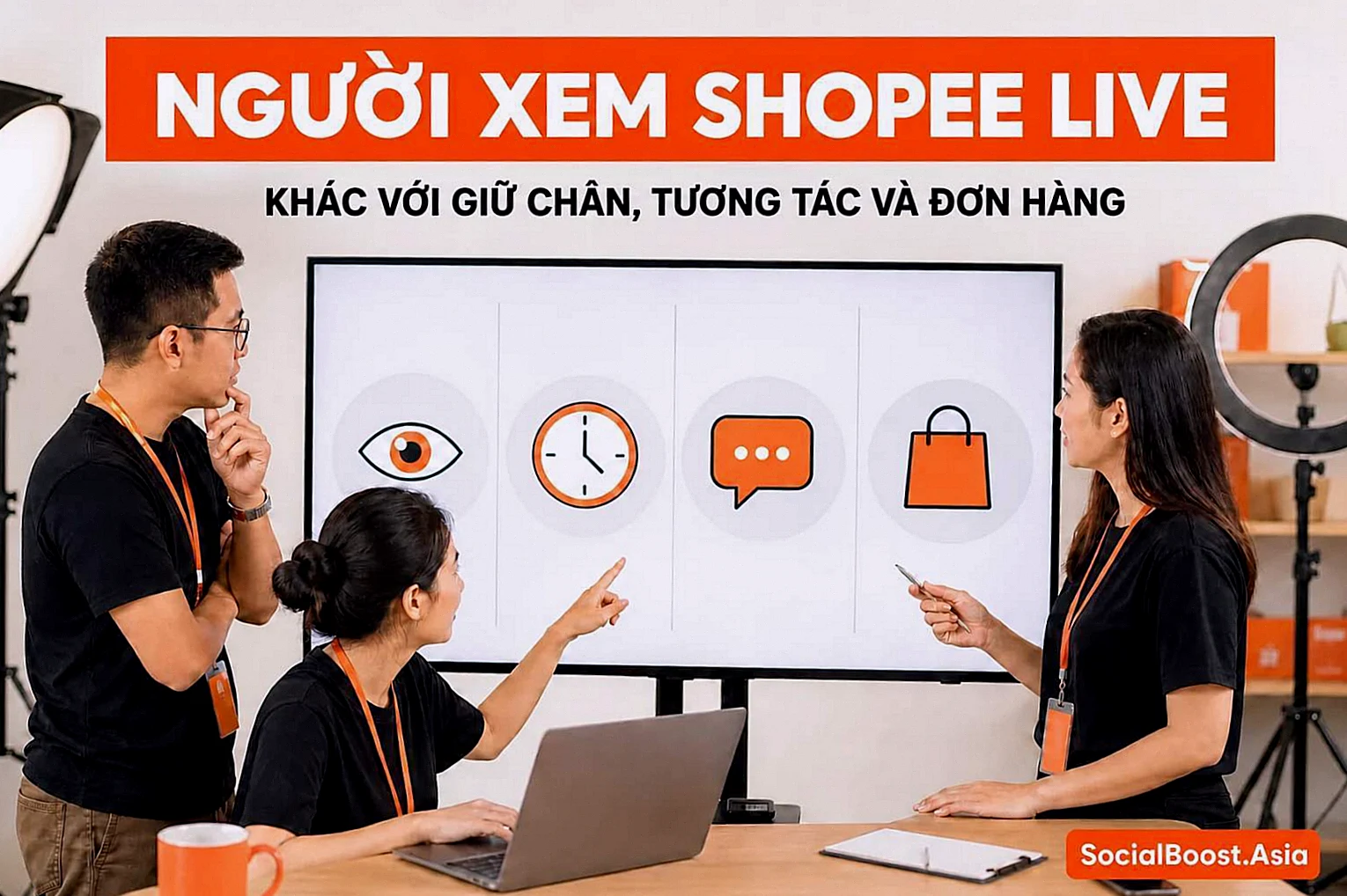 Người bán theo dõi số mắt và tương tác trong Shopee Live