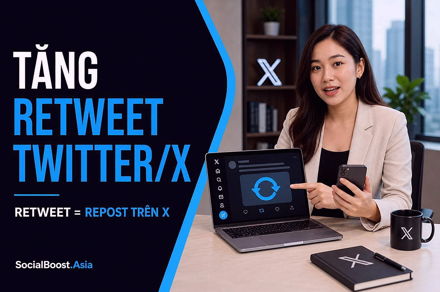 Người làm nội dung Việt Nam xem bài đăng công khai khi tìm hiểu dịch vụ tăng Retweet Twitter và Repost X