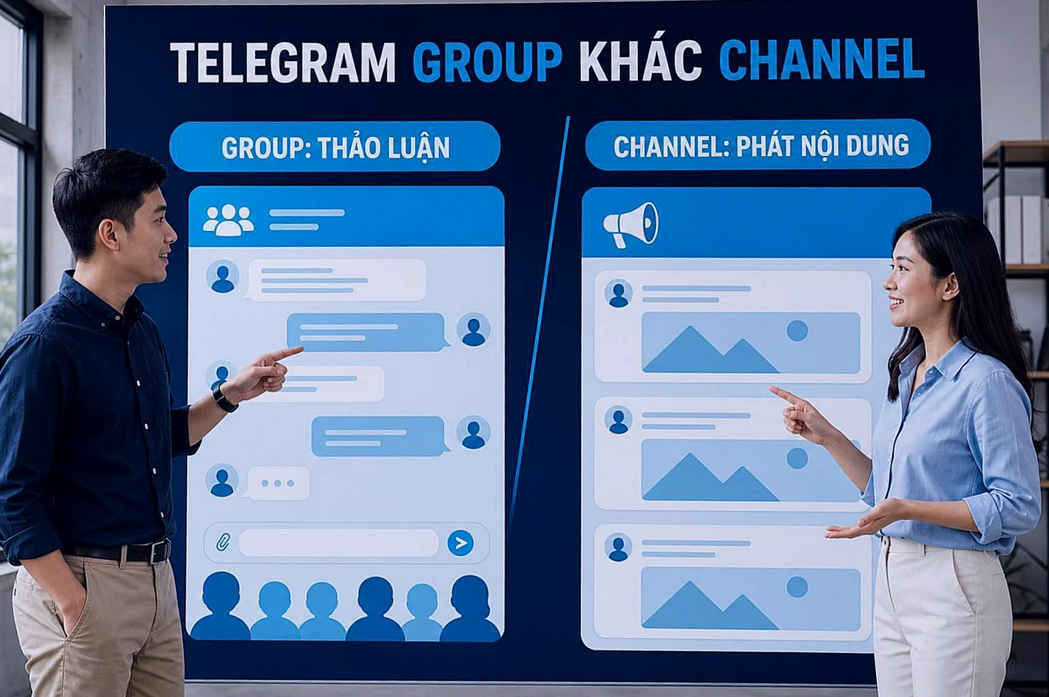 Người quản trị so sánh Telegram Group và Telegram Channel để chọn đúng dịch vụ