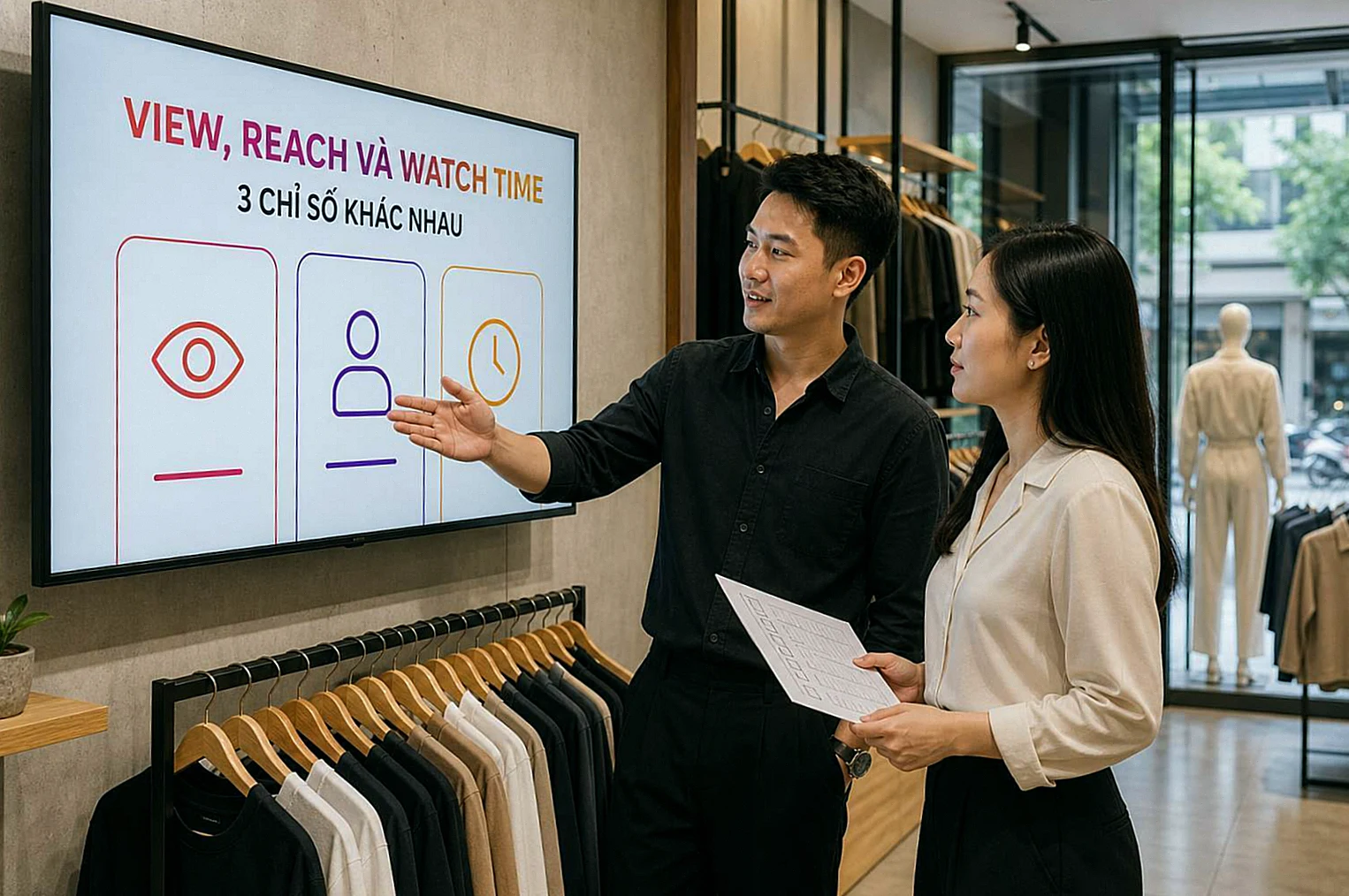 Hai người đối chiếu lượt xem tài khoản tiếp cận và thời gian xem Instagram