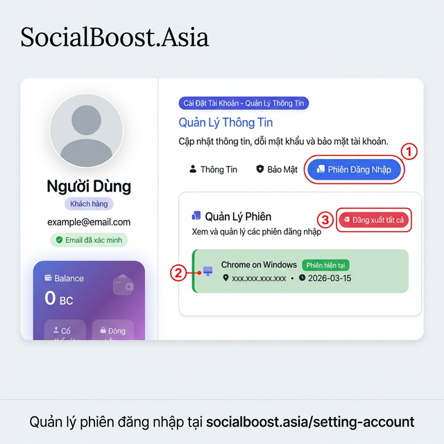 Quản lý phiên đăng nhập tại socialboost.asia/setting-account