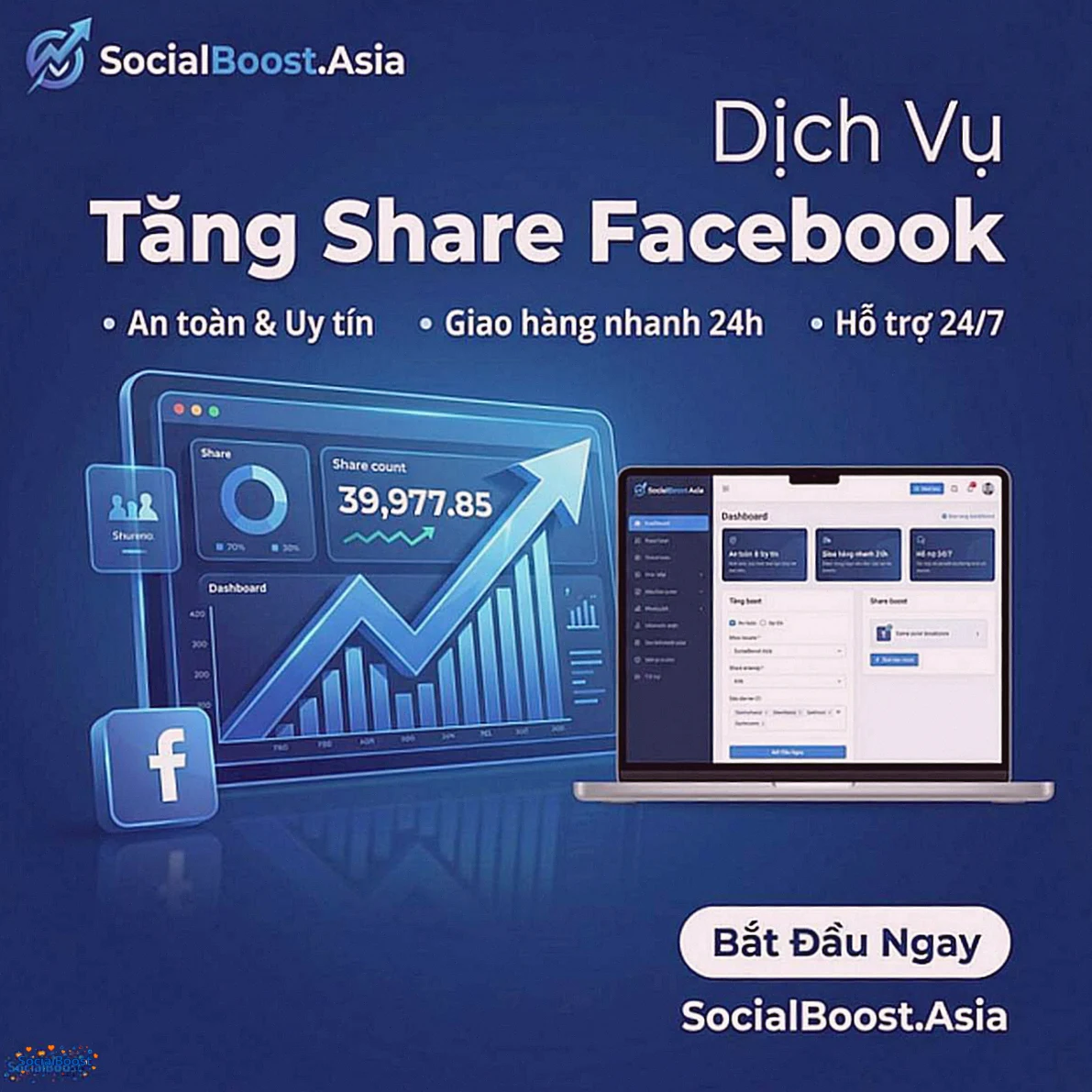 Dịch vụ tăng share Facebook uy tín SocialBoost.Asia