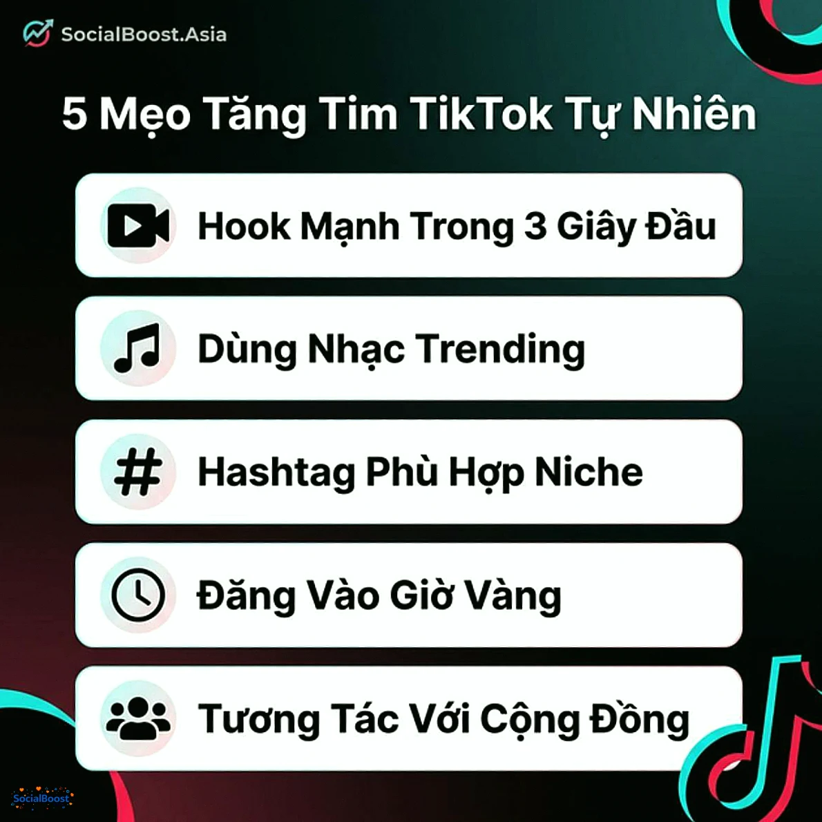5 mẹo tăng tim TikTok tự nhiên - SocialBoost.Asia
