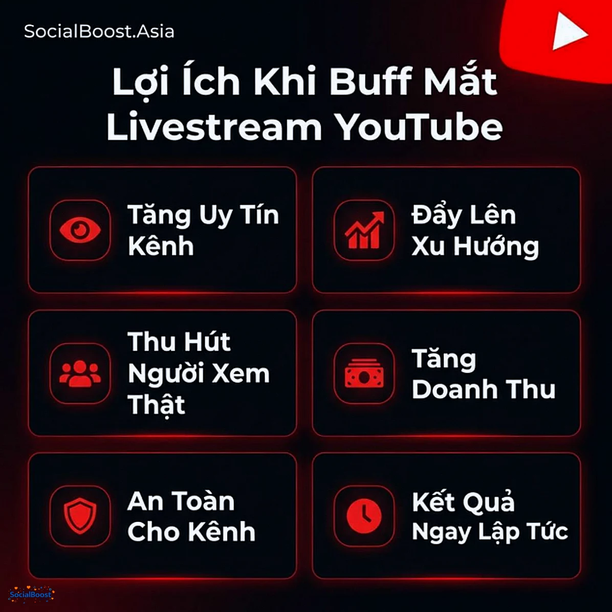 Lợi ích khi buff mắt livestream YouTube - SocialBoost.Asia
