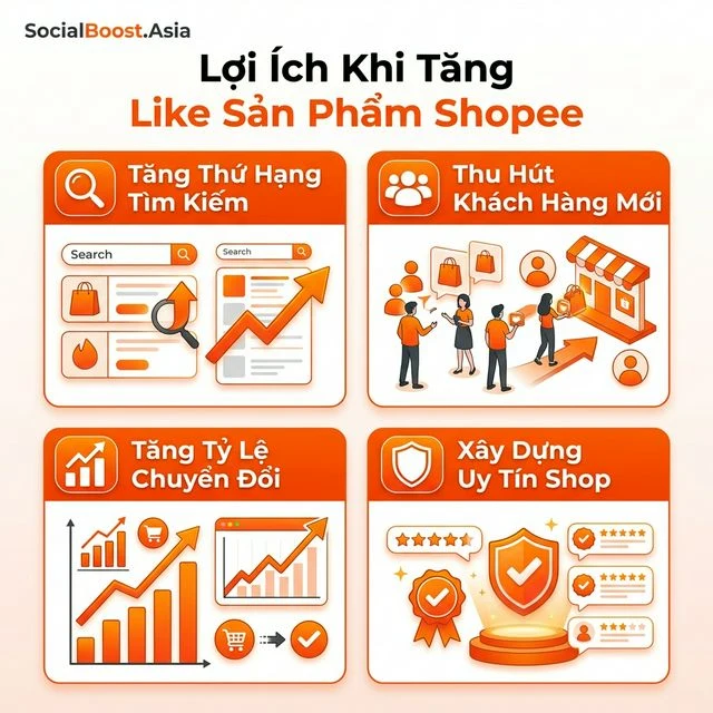 Lợi ích khi tăng like sản phẩm Shopee - Tăng thứ hạng, thu hút khách hàng, tăng tỷ lệ chuyển đổi