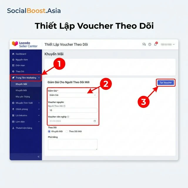 Hướng dẫn thiết lập voucher theo dõi trên Lazada Seller Center
