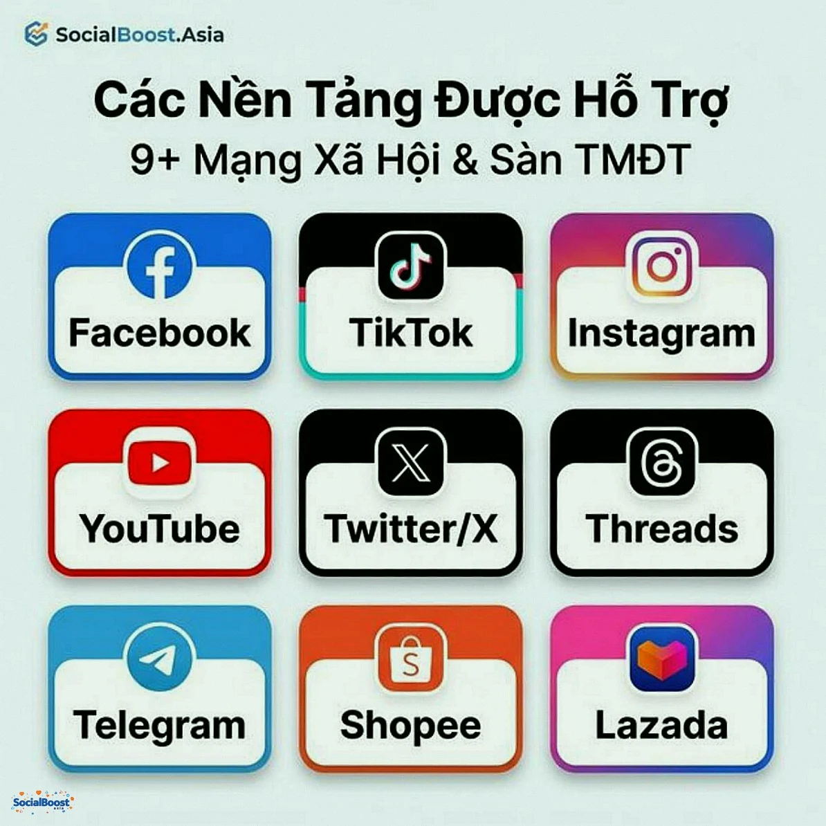 Các nền tảng được hỗ trợ trên SocialBoost.Asia