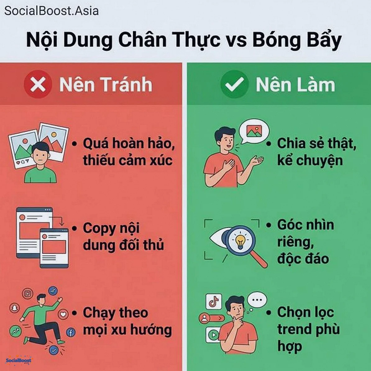 So sánh nội dung chân thực vs bóng bẩy - Nên tránh và nên làm