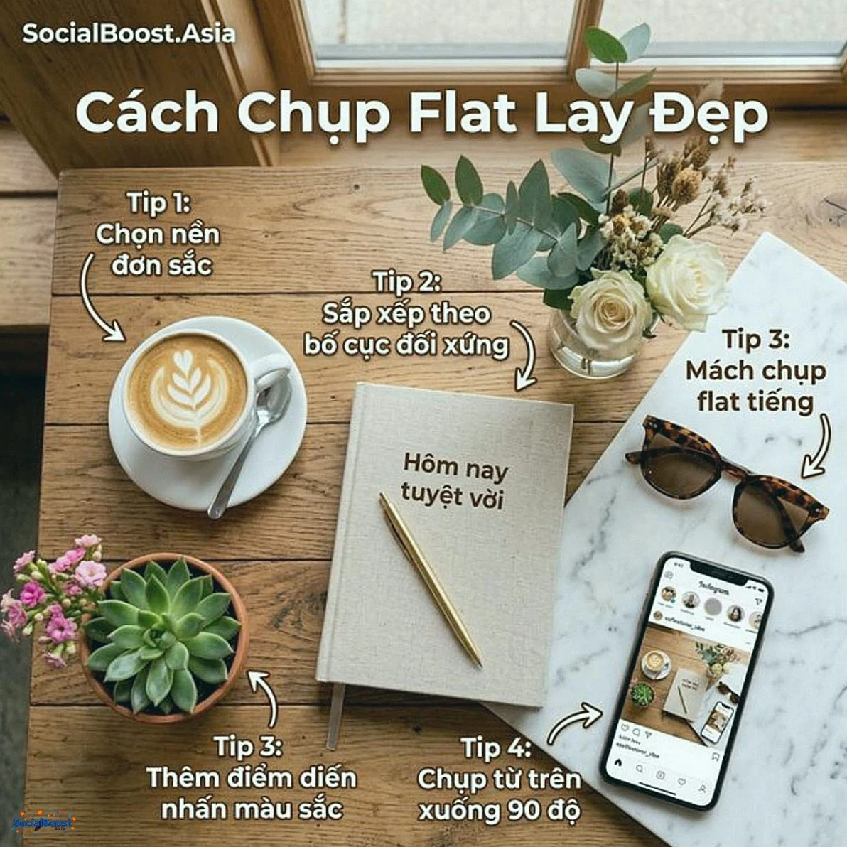 Cách chụp flat lay đẹp cho Instagram bằng điện thoại