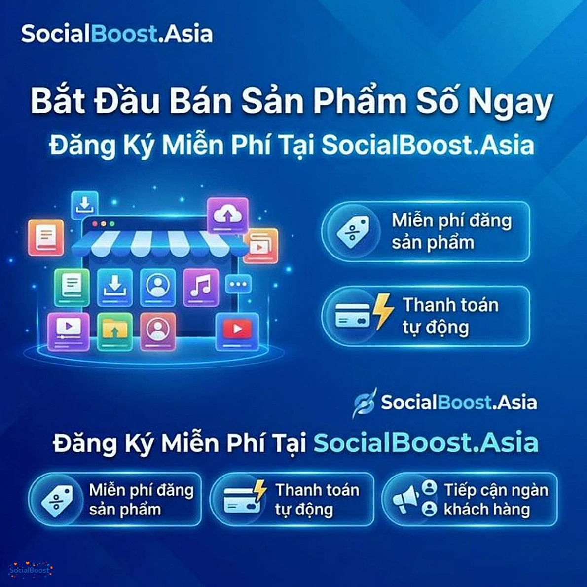Bắt đầu bán sản phẩm số miễn phí trên SocialBoost.Asia