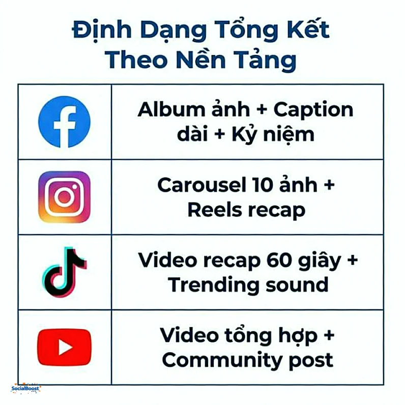 Định Dạng Tổng Kết Theo Từng Nền Tảng Mạng Xã Hội