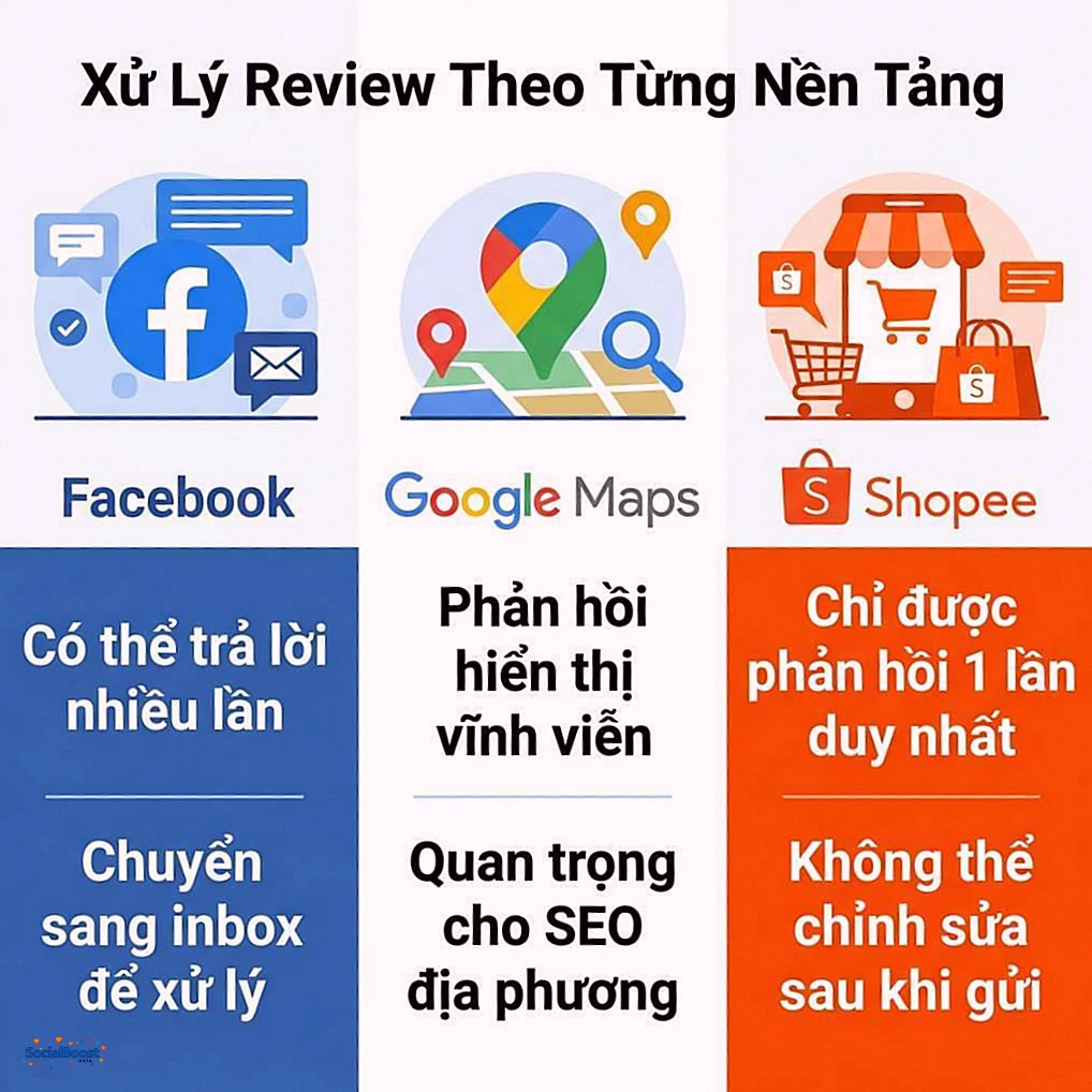 Xử lý review tiêu cực theo từng nền tảng - Facebook, Google, Shopee