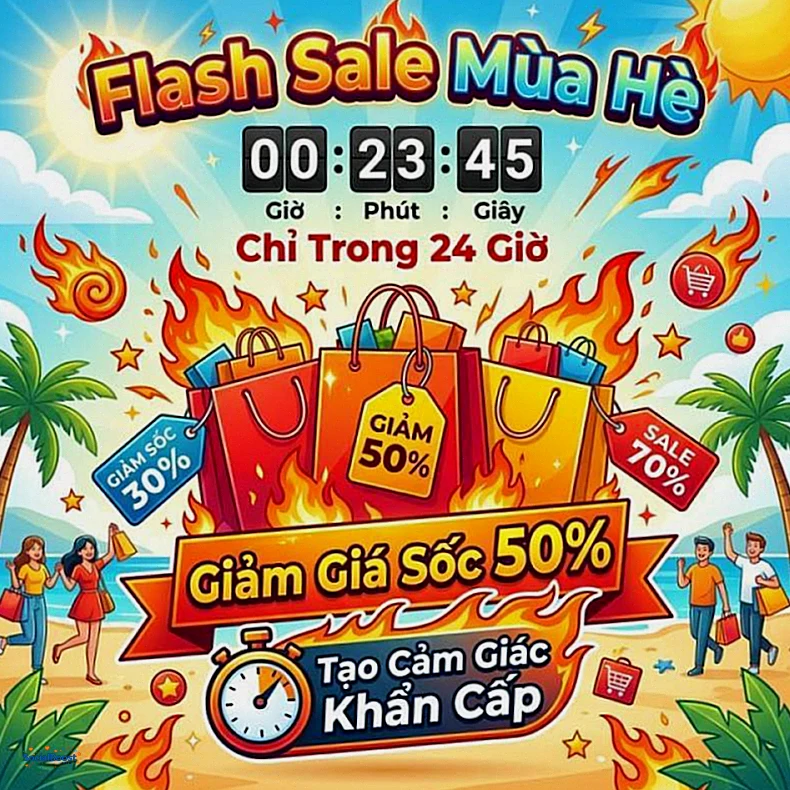 Flash Sale mùa hè - Giảm giá sốc 50% chỉ trong 24 giờ tạo cảm giác khẩn cấp
